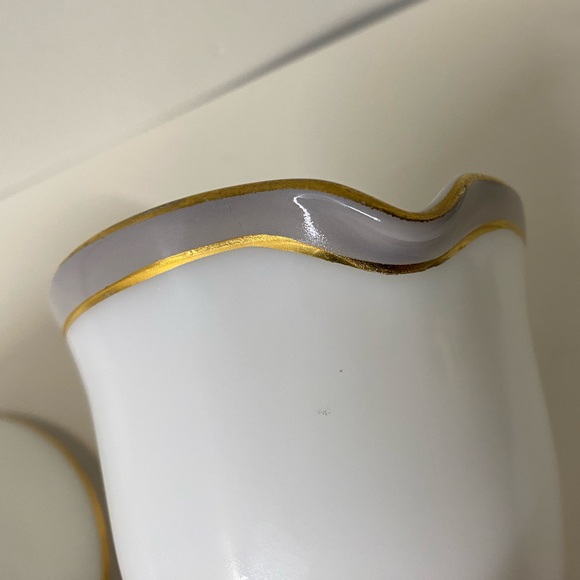 Vintage Pyrex Dove grey Gold band cream and sugar - Picture 6 of 8